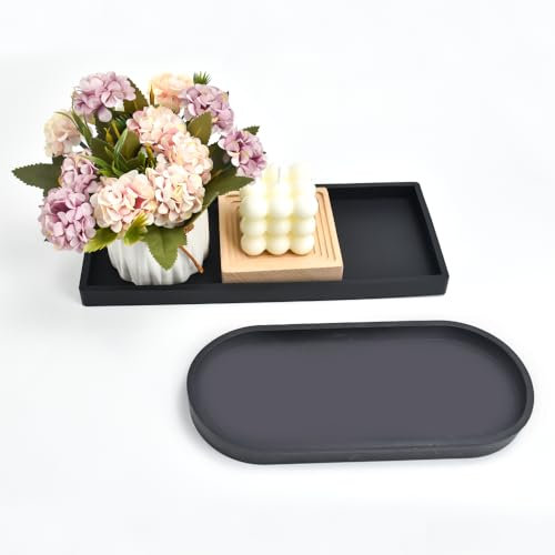 NAROSEBE 2 Pz Vassoio da Bagno in Silicone Rettangolare e Ovale per Asciugamano, Shampoo, Sapone, Profumi, Cosmetici, Gioielli, Nero