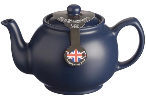 Price & Kensington Englische Teekanne mit Siebeinsatz für 6 Tassen, aus hochwertigem Steingut, matt blau, mikrowellen- und spülmaschinenfest, Vintage Teebereiter mit Sieb