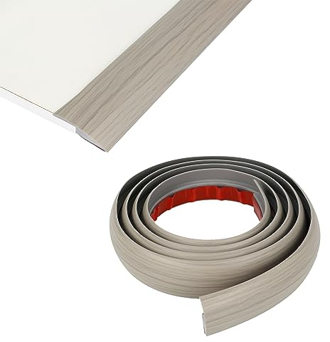 Übergangsprofil Selbstklebend, PVC Fußböden Abdeckleiste Vinyl Übergangsschiene Abschlussprofil Tür Schwellen Abschlussleisten Bodenprofil (1, Graue Holz, HöhenAusgleich 5MM X Länge2M)