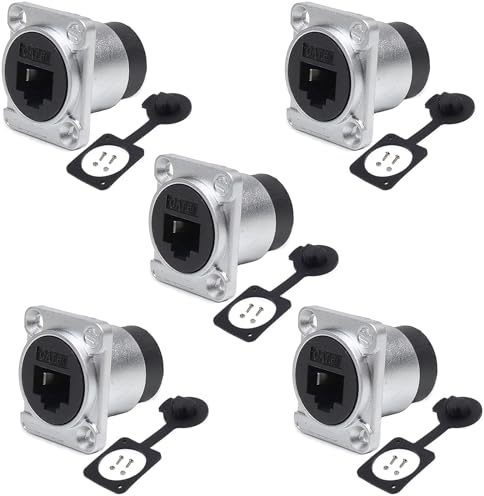 PENGLIN 5PCS RJ45 CAT6A Geschirmte Panel Montage Einbaubuchse, | D-Typ RJ45 8P8C CAT6A/CAT6/CAT5 Ethernet LAN Durchführung Netzwerkbuchse mit Wasser- und staubdichter Kappe
