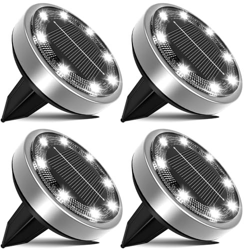 nipify Lumière Solaire Extérieur Jardin 4 Pièces, Lampe Solaires Au Sol, Spot Solaire Extérieur pour Chemins Pelouse Terrasse Cour Piscine Escaliers Passerelle[Blanc Froid]