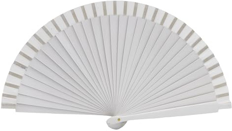 MAPIMANIA - Ventaglio da Borsetta Pieghevole in Legno Laccato bifacciale Dipinto a Mano Color Bianco, Ventagli Matrimonio, Ventaglio Giapponese Resistente