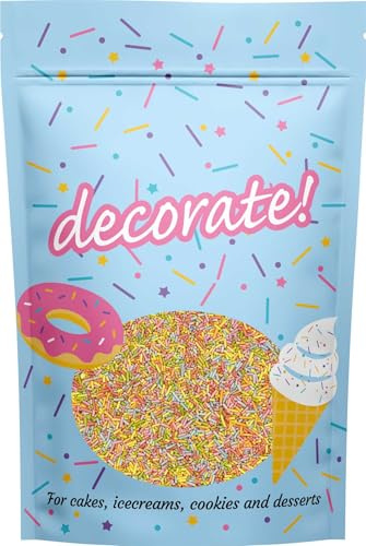 decorate! - Matt Strands - Natural Bright Cake Topper Sprinkles - 500g Edible Vermicelli Cupcake Decorations - Ideal for Ice Cream, Cakes, Bakes & Doughnuts