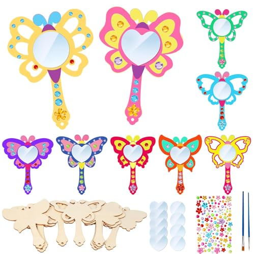 Prinzessin Mini Handspiegel, 10 PCS Kinder Malen Holzspiegel, Basteln Kinder Handspiegel, Holz Prinzessin Kosmetikspiegel, Bastelset Kindergeburtstag, Kreative Geburtstagsgeschenke für Kinder (B)