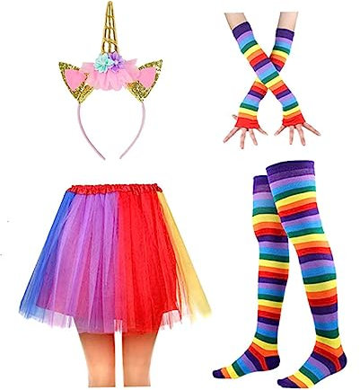 Holibanna 2stücke Regenbogenstrümpfe Und Handschuhe Mit Streifenmuster Warme Socken-set Für Damen Und Mädchen Bezauberndes Regenbogen-design Für Kostüme Und Festivitäten