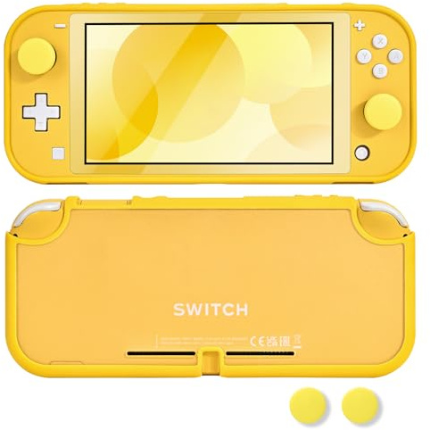 DLseego Etui pour Switch Lite, Anti Scratch Frosted Translucent White Protective Shell Cover PC Shockproof Protector Case with 2 PCS Thumb Grip Caps,Jaune