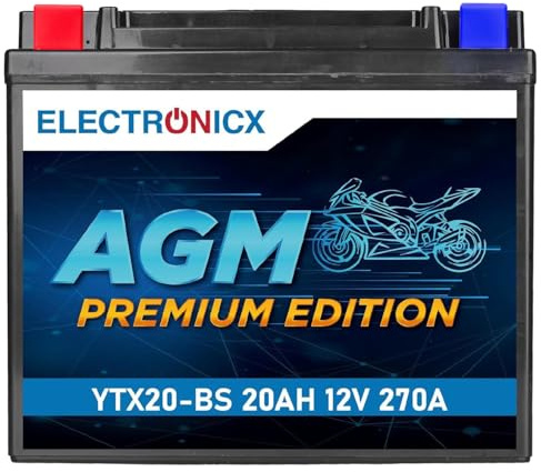 Electronicx YTX20-BS AGM motorcykelbatteri 12V 20Ah 270A – förseglat och spillsäkert startbatteri – Perfekt för scooter, fyrhjuling, ATV och motorcykel. Kompakta mått: 176,5×87,5×154mm.