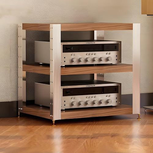 YQMHEZ Audio Rack HiFi Regal, bodenstehendes HiFi Rack, Record Player Stand for zu Hause, mit höhenverstellbarem Phonoschrank, multifunktionalem offenen Aufbewahrungsregal(Walnut,24.6x18.7x22.6)