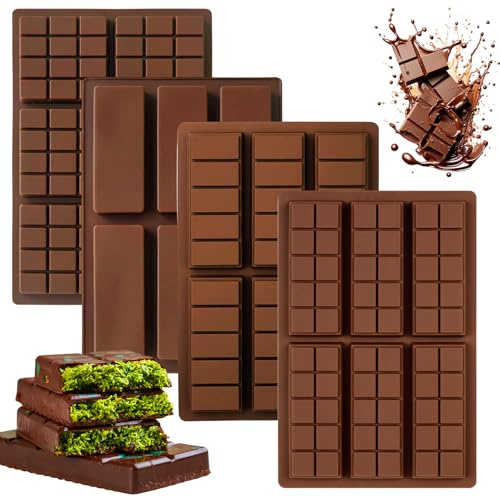 YUFFQOPC 4 Stück Schokoladenform Silikon, Dubai Schokolade-Silikon Tief Schokoladentafel Form Silikonform,Schokoladentafel Tiefe Schokoladenform,Extra Tief Schokolade Form für Praline Süßigkeiten