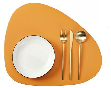 Anevous Tischsets Leder 6er Set, Oval Platzsets Abwischbar, rutschfest Platzdeckchen Wasserdicht, Kunstleder Tischset Lederoptik, Hitzebeständig Platzset für Küche Restaurant Speisetisch,Orange