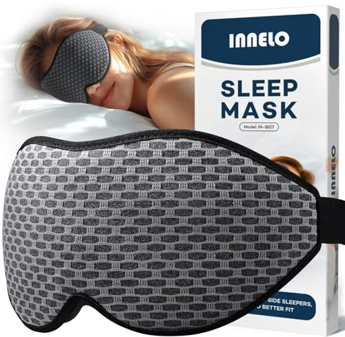 INNELO 3D-sömnmask för män och kvinnor, 2025 förbättrad version av sidosovare, 100 % anti-ljus, ergonomisk ögonmask, med bekväma och tryckfria ögonbanor, grå