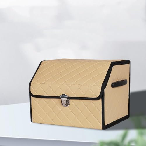 GLYGLY Auto Kofferraum Organizer für VW Passat B6 2005-2010, Kofferraumtaschen Autotasche Organizer Wasserdicht Fächern Aufbewahrungs Box Faltbare,A-Beige-38 * 32 * 30cm
