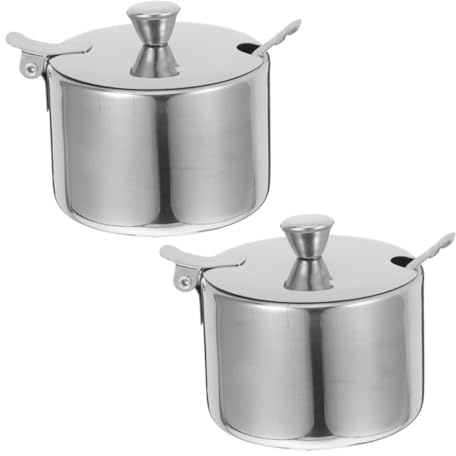 iplusmile Lot De 2 Sucriers en Acier Inoxydable avec Cuillère Et Couvercle – Contenants À Condiments pour