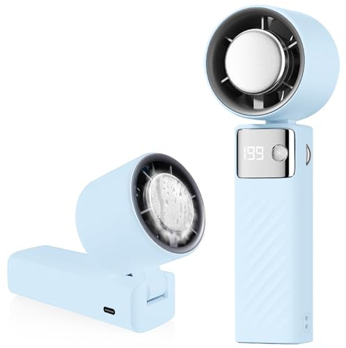 CATGIFF Ventilador de Mano Recargable, Mini Ventilador Portatil 5000mAh, Hand Fan Silencioso Potente Turbo (1-199 Velocidad), Ventiladores Aire Frio para Viajes, Exterior, Camping, Oficina Azul