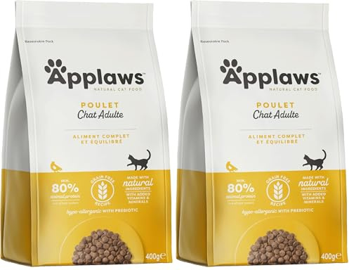 Applaws Aliment Complet pour Chats Adultes sans céréales au Poulet - Sac refermable de 400g (Lot de 2)