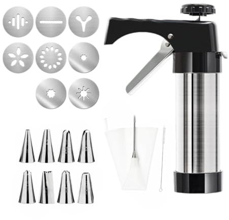 Fabricante profesional, prensa de acero inoxidable con 8 discos decorativos y puntas, bolsa pastelera y cepillo de limpieza para postres latinos