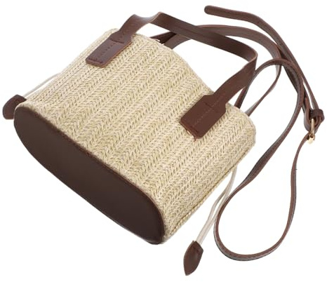 Homoyoyo Weaving Bucket Bag for Women Fashionable Shoulder Bag Casual Beach Handbag Jute Material Small Crossbody Design for Day Outing