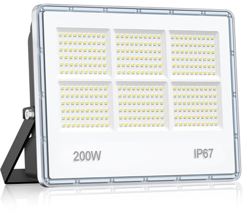 LAMLAMCK 200W LED Strahler Außen - 20000LM 360 LED Fluter Außen | Außenstrahler Wasserdicht IP67, 7000k Kaltweiß Aussenstrahler Scheinwerfer für Garagen, Höfe, Fabriken, Straßen, Stadien