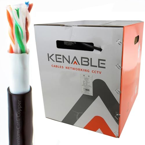 kenable Direct Burial CAT6 Outdoor Ethernet Cable Reel 305m | 23AWG Pure Copper | Gel Filled Waterproof | Double Sheath UPVC/PE | UV Resistant | Black