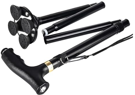 Hominas Faltbar Gehstock mit LED Licht Tragbarer Spazierstöck 5 Stufig Höhenverstellbarer Ausziehbarer Unisex für Altere Behinderte Männer Frauen