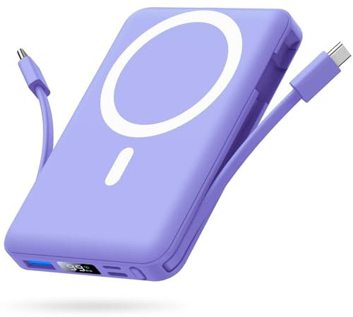 Yiisonger for Batterie Externe iPhone Magnétique,Compatible avec MagSafe 10000mAh sans Fil Power Bank Charge Rapide avec 2 Câbles Intégrés Affichage LED Compatible iPhone 17/16/15/14/13/12/Pro/Pro Max