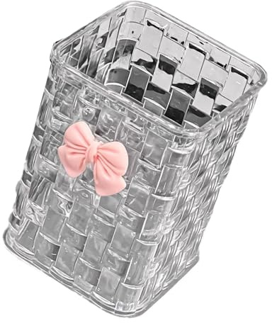 Pot à crayons tissé texturé avec nœud papillon - Multifonctionnel - Organisateurs de bureau pour ranger crayons, pinceaux de maquillage
