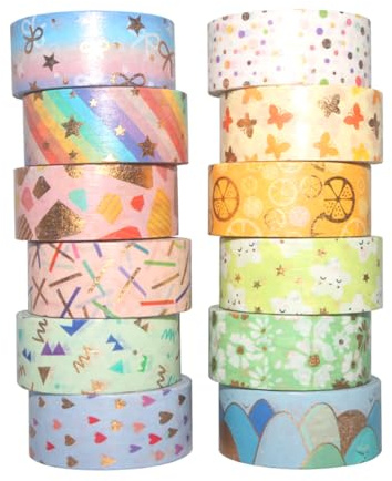 12 Rollen Washi Tape,Washi Tape Kinder,Bastelmaterial für Kinder,Cute Japanese Stationery,Buntes Klebeband, Masking Tape,Washi Tape Set für Diy Handwerk Bullet Journals Planer Scrapbooking Verpackung