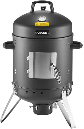 VEVOR Fumoir à Charbon 406,4 mm Barbecue à Charbon de Bois Vertical en Acier Revêtu pour Fêtes Grillades Terrasse Jardin Camping, avec 2 Grilles de Cuisson, Thermomètre, Aérations, Cendrier Amovible