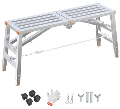 Glenmi Escalera de andamio versátil con capacidad de hasta 150 kg, plataforma ajustable, taburete de trabajo plegable de acero, banco portátil resistente con patas antideslizantes.(40 * 200cm)