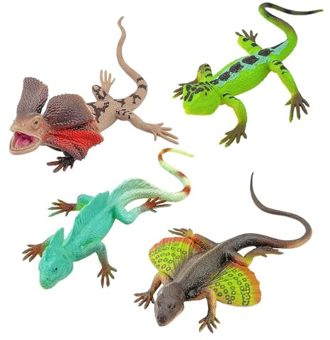 Dhqkqg 4 piezas de juguete de lagarto, goma de lagarto realista, juguete de lagarto simulado, animales de arena, animales de goma, juguete de reptiles, para adultos, fiesta de Halloween