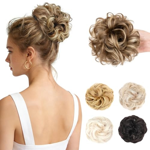 MELLIEX Haarteil mit Gummiband, lockiges Dutt-Haarteil mit Haaren, lässige Hochsteckfrisuren für Frauen und Mädchen - Braun