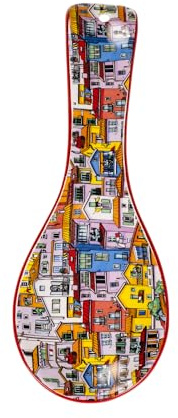 Divina Italian Design SF214 - Apoya cucharas de cerámica, diseño Tiny Houses con casitas de colores, decorativo para cocina, lavado a mano