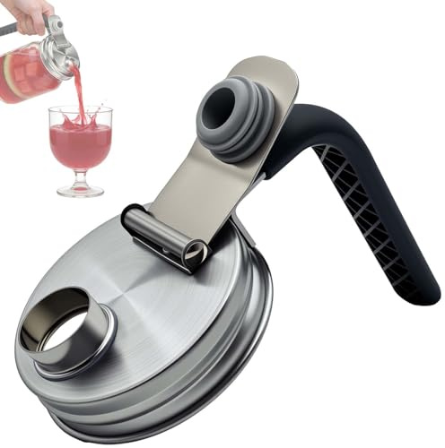 YuCool Wide Mouth Mason Jar Pour Spout Lids Stainless Steel with Handle, Flip Cap Lids for Mason Jars, Leak Proof Seal Cover Cap