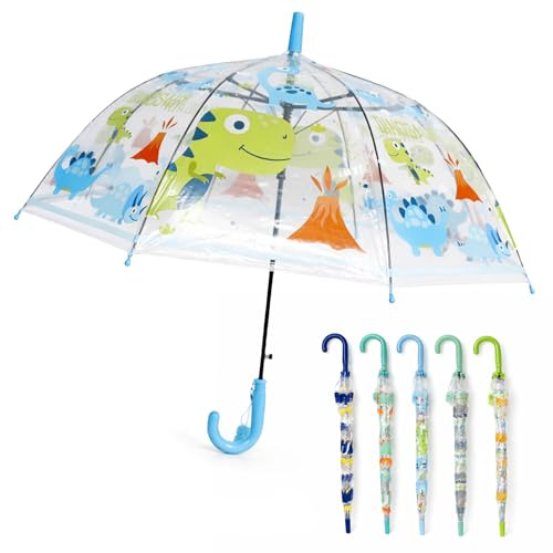 SHANN Paraguas Infantil Transparente para Niños 3–6 Años, Diseño Unicornio y Dinosaurio, Ligero y Resistente al Viento, Apertura Automatico, Dibujos Surtidos, regalo para niño, relago para niña