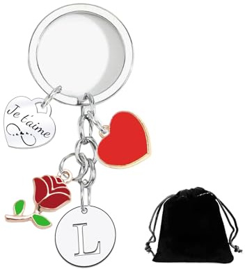 XWXWXW Cadeau de Saint-Valentin Porte-clés en forme de cœur Je t'aime Avec 26 des lettres (A-Z) Porte-clés Partenaire,Petit Porte-clés,Porte Cle Amour Cadeaux Saint Valentin,Porte Clef Amoureux