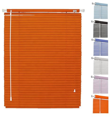 Aluminium Jalousie Jalousetten Blickschutz 25mm Lamellen, Verdunkelung Alu-Jalousie ohne Bohren, 100cm 92cm 85cm 70cm 114cm 120cm 130cm 138cm Jalousien Fenster Innen(Orange)