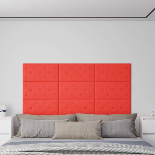 SooIarix Wandkopfteilen 12 pcs Rot Kunstleder 60 x 30 cm, modernes rechteckiges Wandkissen Bett, selbstklebend Wandpolster für Schlafzimmer, Wandpaneele Kinderzimmer