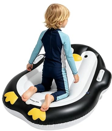 Fogukier Surfbrett für Kinder aufblasbar,Niedlicher Pinguin mit Griff zum Wasserrutschen,Aufblasbares Schwimmbrett Wasserspielzeug | für Schwimmbad See entspanntes Faulenzen und Spaß Poolparty Mädchen