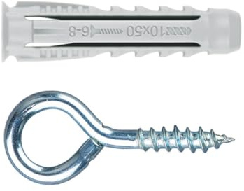 Index Fixing Systems BZALHCTS06 Dübelset TN4S + AL-HC mit 4-Zonen-Spreizdübel, Nylon und Ösenschraubhaken, verzinkt