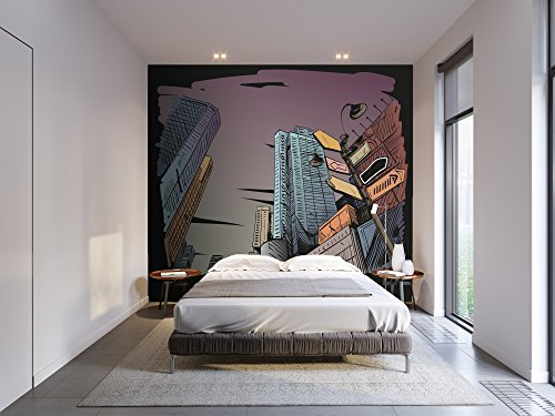 Fotomural Vinilo Pared Cómic Ciudad | Fotomural para Paredes | Mural | Vinilo Decorativo | Varias Medidas 200 x 150 cm | Decoración comedores, Salones, Habitaciones.