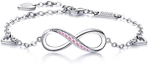 Billie Bijoux Infinity Unendlichkeit Symbol Damen Armband 925 Sterling Silber Zirkonia Armkette Verstellbar Charm Armband or Mother's Day (Rosa)