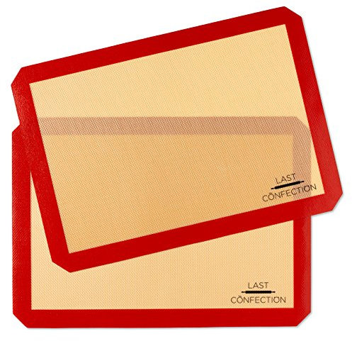 Last Confection Silicone Baking Mat - Set of 2 Non-Stick Half Sheet (11-5/8 x 16-1/2) Professional Food Safe Tray Pan Liners