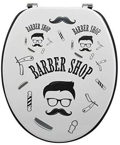 MSV WC Sitz Toilettendeckel MDF Holzkern „Barber“ Scharniere aus Edelstahl