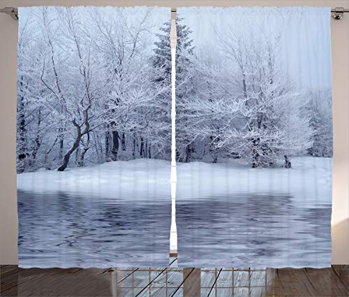 ABAKUHAUS Weihnachten Rustikaler Vorhang, Winter Blizzard Wald, Wohnzimmer Universalband Gardinen mit Schlaufen und Haken, 280 x 225 cm, Weiß Grau