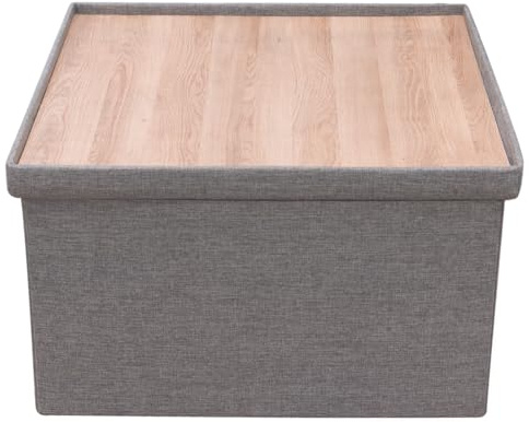 HOME DECO FACTORY - HD6459, Baúl Puff Plegable Multifuncional 3en1 - Asiento Cómodo y Almacenamiento Práctico - Mesa Auxiliar con Tablero Rígido - Tamaño XXL - Gris 76.5 x 76.5 x 45 cm