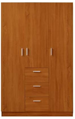 Panana Wooden 3 Doors 3 Drawers Wardrobes with Hanging Rail and Storage Shelves Modern Large Clothes Cupboards Unit for Bedroom Furniture (Oak Effect)