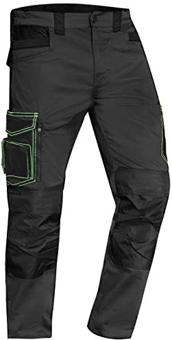ACE Genesis Herren-Arbeits-Hose lang - Männer-Cargo-Hosen für die Arbeit - Stretch-Bund & Knie-Taschen - Grau - 46