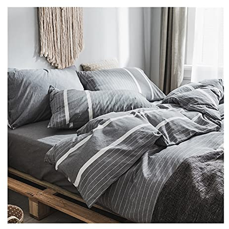 Funda Nórdica Cama 120/150/180cm Funda Edredón 150x200/200x230/220x240cm 100% Algodón Lavado con Sábana Bajera Funda Almohada Suave Transpirable 4/3 piezas ( Color : Grey , Size : 200x230-150x200CM )