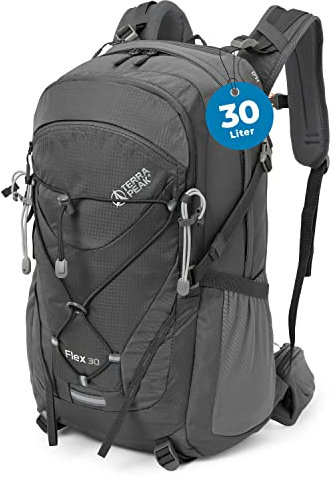 Terra Peak Wanderrucksack 30 liter Flex 30 Herren Damen grau - Daypack Rucksack wasserdicht - zum Wandern und Camping - mit integriertem Trinksystem und Laptop-Fach - unisex frau mann