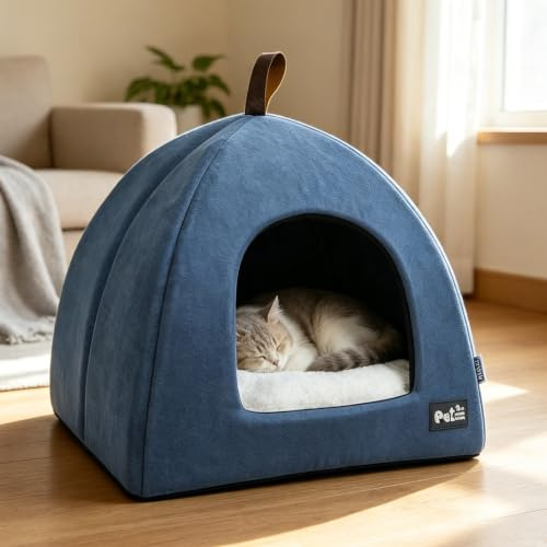 PETCUTE Katzenhöhle für große Katzen,Waschbar Katzenbett Katzenzelt Katzenkorb für Katzen und Hunde,Zwei in Eins Katzenhaus mit Abnehmbar Innerkissen,Kuschelhöhle mit rutschfeste Unterseite